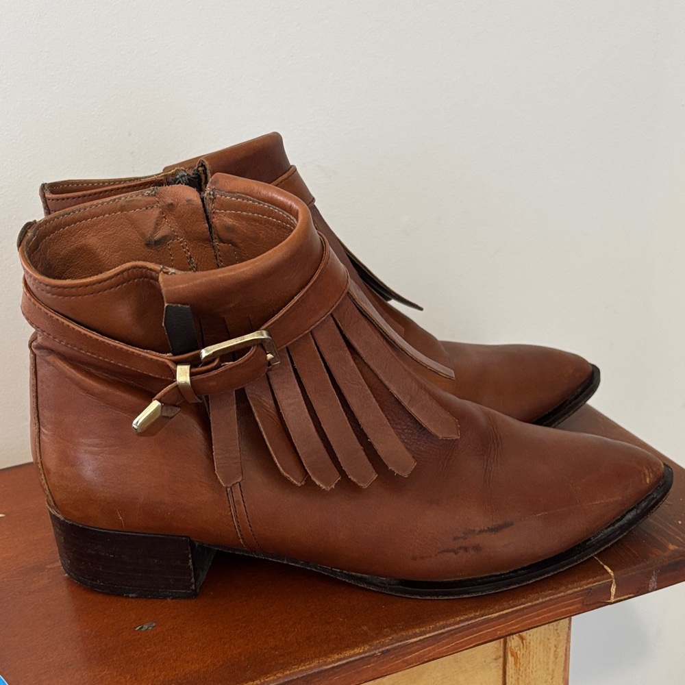 Brown Fringe Leather Zip Up Ankle Boots 40 - Picture 5 of 11